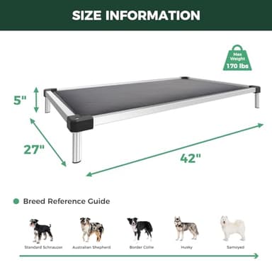 FXW TitanNest Chew-Proof Elevated Dog Bed, Raised Cot for Indoor/Outdoor/Camping Use, Durable & Washable Padded Pet Bed for Medium Dogs, 42.0" L x 27.0" W x 5.0" H, Gray - Image 6