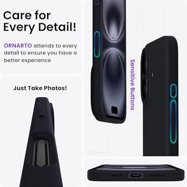 ORNARTO Compatible with iPhone 16 Plus Case 6.7, Slim Liquid Silicone 3 Layers Full Covered Soft Gel Rubber Phone Case Protective Cover 6.7 Inch, Black - Image 5