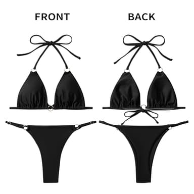 MIKETAI Sexy Bikinis for Women 2 Piece Bikini Spaghetti Strap Swimsuits Solid Color Bathing Swimwear Triangle Bathing Suit (US, Alpha, Medium, Regular, Regular, Black) - Image 6