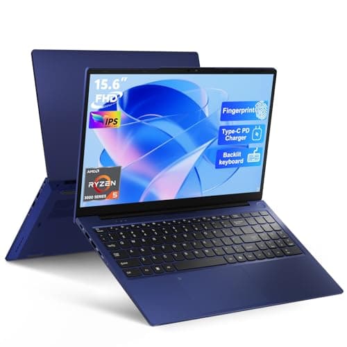 15.6'' FHD IPS Student-Laptop-Computer - AMD Ryzen 5(Beat i3 1215U 4 Cores Up to 3.7GHz), 8GB RAM 128GB SSD, 65W Type-C, 2 Years Warranty, Fingerprint, Backlit Keyboard, BT5.2, Numpad, Blue - Image 1