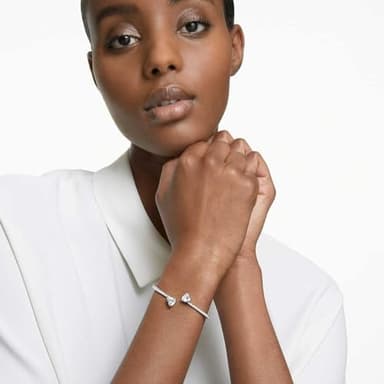 SWAROVSKI Mesmera Bangle Bracelet, Heart-Shaped Clear Crystals on a Rhodium Finish Cuff, Size L, from the Swarovski Attract Soul Collection - Image 5