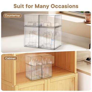 MINMUNJIU Baby Bottle Organizer, 4 Pack Clear Space-Saving Stackable Drawer with Handle, Baby Bottle Storage Organizer for Countertop and Cabinet - Image 4
