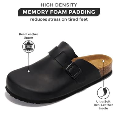 Project Cloud Mens Clogs - Full Grain Genuine Leather Memory Foam Clogs for Men Arch Support Cork Footbed - Non Slip Platform Mules (Brooklyn, BLKDIS,11.5) - Image 2