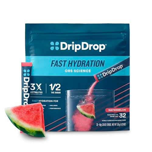 DripDrop Hydration Packets - Watermelon - Single Serve Electrolytes Powder Drink Mix - Non-GMO, Gluten Free, Vegan - 32 Sticks - Image 1