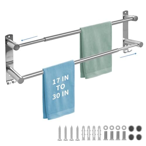 zmnklry Double Towel Bar, Stainless Steel Adjustable 16 to 28In Double Towel Racks for Bathroom, Double Bath Towel Bar,Applicable to Bathrooms and Kitchens - Image 1