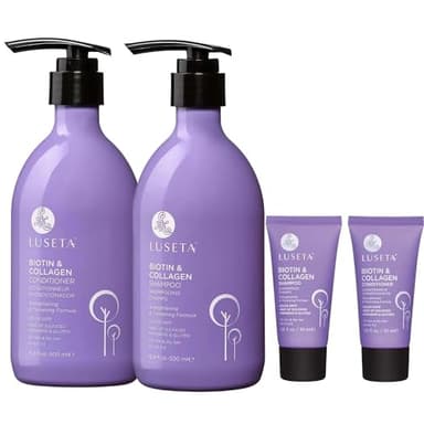 Luseta Biotin Shampoo and Conditioner Set with Argan Oil for Damaged Hair Repair, Growth and Thickening - Full Size and Travel Size (2x16.9 oz + 2x1.01 oz)