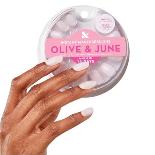 Olive & June Instant Mani Press-On Nails | (Glue) Extra Short, Round 42 Fake Nails, 21 Sizes | Non-Toxic, Long-Lasting Recycled Materials Realistic Look | Salon-Quality at Home | Strawberry Scone - Image 1