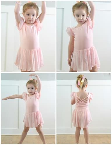 Arshiner Girls Shiny Ruffle Sleeve Ballet Leotard with Skirt Criss-Cross Back Dance Dresses - Image 8
