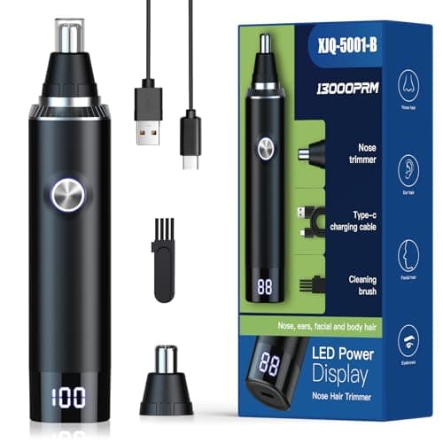 Ginity LED Display Ear and Nose Hair Trimmer Clipper for Men Women,2025 Rechargeable 2 in 1 Professional Painless Eyebrow & Facial Hair Trimmer with Powerful Motor and Dual-Edge Blades (Black) - Image 1