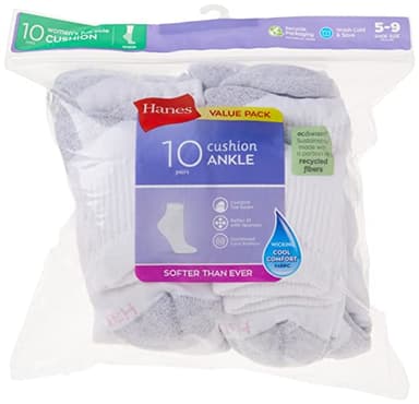 Hanes Womens Value, Ankle Soft Moisture-wicking Socks, Available In 10 And 14-packs Athletic-socks, White - 10 Pack, 8-12 US - Image 6