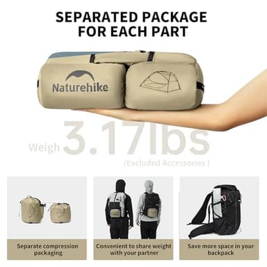 Naturehike UL Star River 2 Person Backpacking Tent, Double Layer Waterproof Two Person Tent, Lightweight Backpacking Cycling 2 Person Tent - Image 4