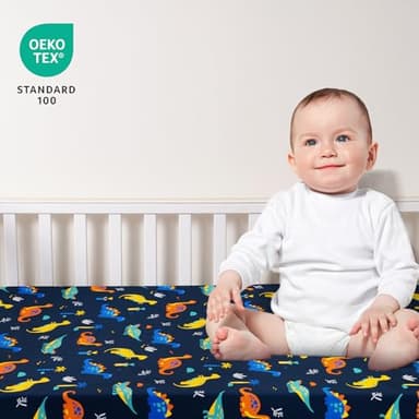david's kids 3 Pack Fitted Crib Sheets, Ultra Soft Breathable Comfortable Baby Sheet Set for Boys Girls Neutral, 28x52 Inch Fits Standard Crib and Toddler Mattresses, Dinosaur - Image 3