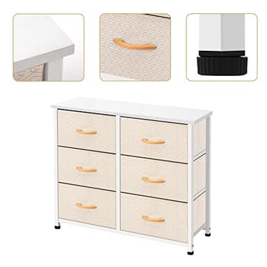 AZL1 Life Concept 6 Drawers Fabric Dresser, Tower Dresser for Bedroom, Hallway, Nursery, Entryway, Closets, Sturdy Metal Frame, Wood Tabletop, Easy Pull Handle, Ivory - Image 5