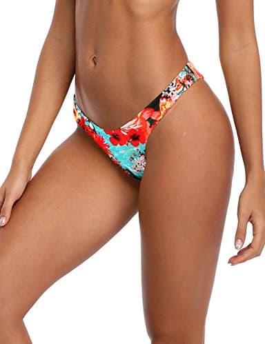 RELLECIGA Women's Blue Floral Cheeky Brazilian Cut Bikini Bottom Size X-Large - Image 3