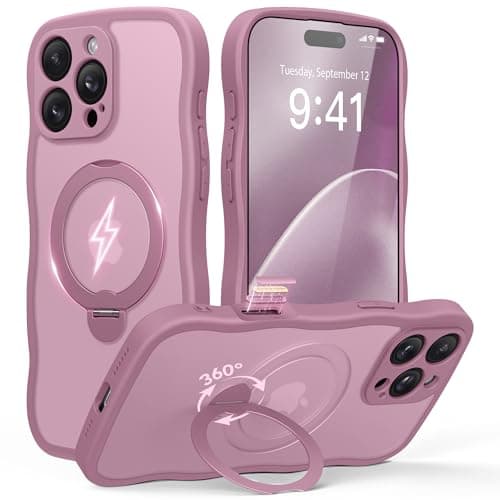 GolbinBox for iPhone 16 Pro Case for Women,[Compatible with Magsafe][360° Spin Magnetic Stand][Cute Wave Edge][Military-Grade Protection] Translucent Matte Phone Case for iPhone 16 Pro, Blackcurrant - Image 1