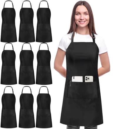 Utopia Kitchen 10 Pack Bib Apron, Unisex Adjustable Aprons with 2 Pockets, Waterdrop Resistant Cooking Kitchen Chef Apron for Men Women - Image 1