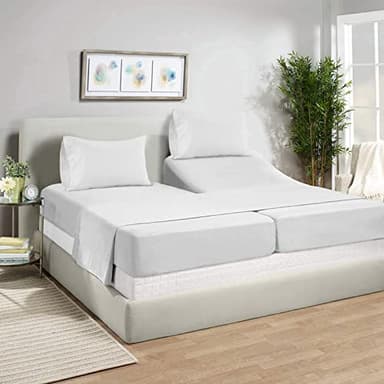 LANE LINEN 100% Egyptian Cotton Split King Bed Sheets for Adjustable Beds Soft & Comfy Luxury Hotel Style Thick Split King Sheet Set, Fully Elasticized Reinforsed Seams White Sheets - Image 2