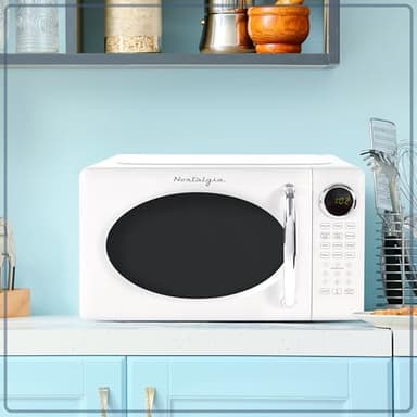 Nostalgia Retro Microwave Oven - 0.7 Cu Ft, 700-Watt Countertop Size with Glass Turntable, Child Safety Lock, 8 Auto-Cook Programs, Digital Clock - White - Image 6