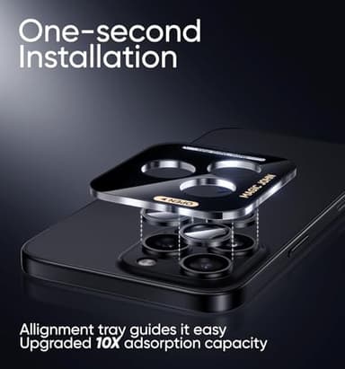 MAGIC JOHN for iPhone 16 Pro Max/16 Pro Camera Lens Protector [Alignment Kit&1:1 Invisible Perfect Fit] 9H Aerospace Tempered Glass Anti-Scratch Durable, Individual Cover Ring, Case Friendly, Set of 2,Black - Image 2