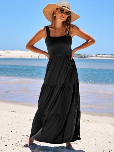 ANRABESS Women's Summer Casual Long Maxi Beach Vacation Dresses Sleeveless Square Neck Flowy Tiered Sun Dress with Pockets Black Large - Image 6
