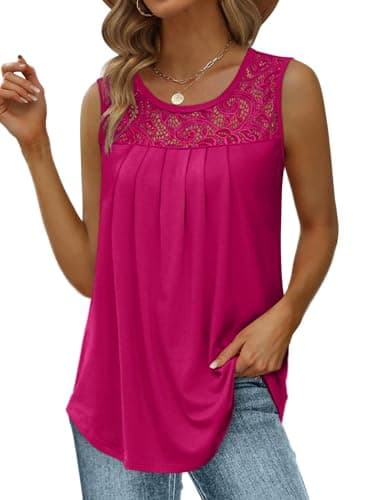 Womens Plus Size Tops Sleeveless Summer Shirts Cute Going Out Tops for Women Hot Pink 3XL - Image 1