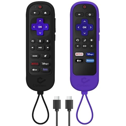 [2 Pack] Climberer Roku Ultra 2024 Silicone Cover Case with Integrated Lanyard - Compatible with Roku Rechargeable Voice Remote Pro (2nd Ed) #RCB1R (Black + Purple) - Image 1