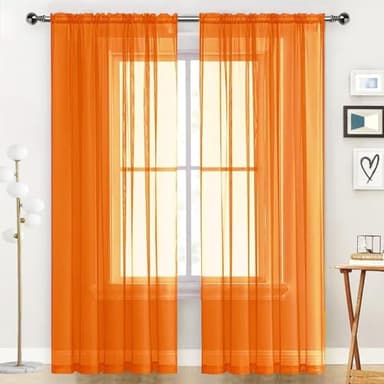 SpaceDresser Basic Rod Pocket Sheer Voile Window Curtain Panels Orange 2 Panels 52 Width 84 Inch Long for Kitchen Bedroom Children Living Room Yard(Orange,52 W x 84 L) - Image 1