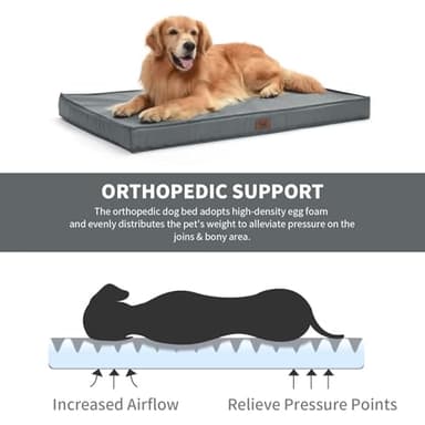 Tail Stories Outdoor Orthopedic Dog Bed, Waterproof Dog Bed for Large Dogs 36x27 Inch, Egg Crate Foam Pet Mat with Washable Removable Oxford Cooling Cover, Grey - Image 2