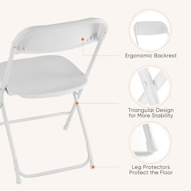Sweetcrispy Folding Chair 10 Pack, Plastic Foldable Chairs with 330-Pound Capacity, Sturdy Metal Portable Chair, Easy to Use and Store, Outdoor and Indoor, for Home, Office, Party, Comfy, White - Image 5