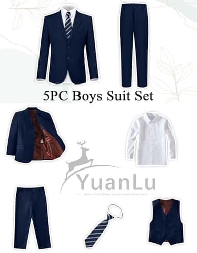 YuanLu Boys Suit for Kids Navy Blue Formal Suits Slim Fit Wedding Dresswear Ring Bearer Outfit Toddler Tuxedo Suit Size 8 - Image 2