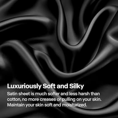 BEDELITE Satin Sheets Full Size Bed Set, Luxury Soft Black Silky Sheets for Hair and Skin, Similar to Silk Bed Sheets Set 4 Pieces with 1 Deep Pocket Fitted Sheet, 1 Flat Sheet, and 2 Pillowcases - Image 3