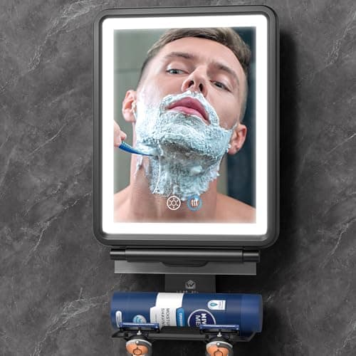 Widitn Heated Shower Mirror Fogless for Shaving, 3 Color Dimmable Lights Shower Mirror Fogless, Rechargeable Anti-Fog Shaving Mirror with Razor Holder, Storage Tray, Squeegee - Image 1