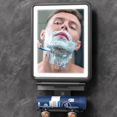 Widitn Heated Shower Mirror Fogless for Shaving, 3 Color Dimmable Lights Shower Mirror Fogless, Rechargeable Anti-Fog Shaving Mirror with Razor Holder, Storage Tray, Squeegee - Image 1
