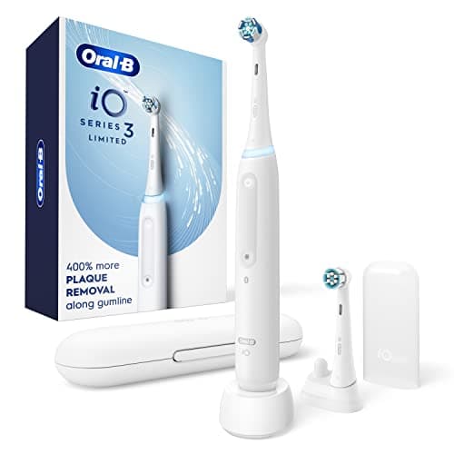 Oral-B iO Deep Clean Rechargeable Electric Powered Toothbrush, White with iO Series 3 Limited, 2 Brush Heads and Travel Case - Pressure Sensor to Protect Gums - 3 Cleaning Settings - 2 Minute Timer - Image 1
