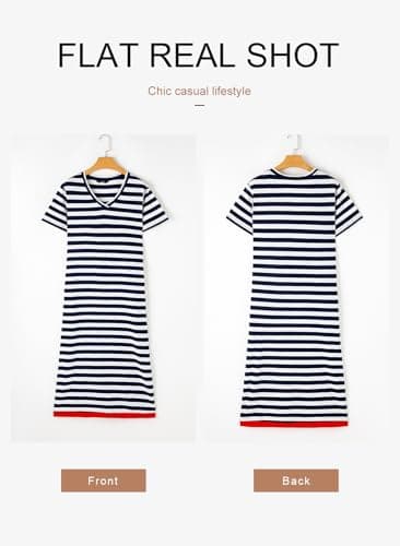 Dokotoo Dresses for Women 2025 V Neck Short Sleeve Striped Casual Long Loose Womens Dresses Beach Vacation Clothes for Women Blue Medium - Image 4