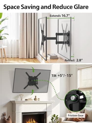 USX MOUNT UL Listed Full Motion TV Mount, Swivel Articulating Tilt TV Wall Mount for 26-65 Inch LED, 4K, Wall Mount Bracket with VESA 400x400mm Up to 77lbs, Perfect Center Design -XMM006-1 - Image 2