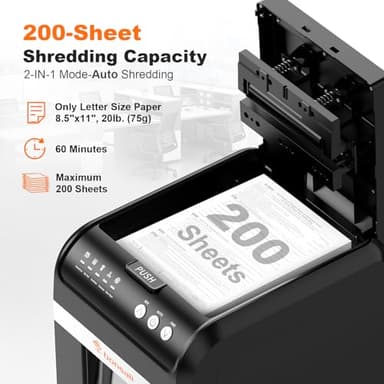 Bonsaii 200-Sheet Auto Feed Paper Shredder, 60 Minutes Nonstop Heavy Duty Shredders, 8.1 Gallon Large Bin Office Document Shredder, Micro-Cut/High Security P-4 Commercial Grade Shredder (C283-A) - Image 2