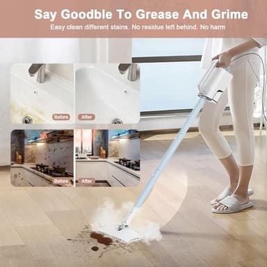 Steam Mop Cleaner, 7 in 1 Rotated Steam Cleaner for Home, Adjustable 2 Modes Steam Mop with 23FT Power Cable and 400ML Removable Tank, Hard Floor, Laminate Floor, Tiles Cleaning (Emerald Blue) - Image 4