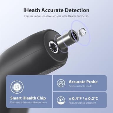 iHealth Touchless Thermometer for Adults and Kids, Color-Coded Alert & Silent Mode, 1-Second Accurate Fever Check, Portable for Home, Travel Use - PT2L Black - Image 6