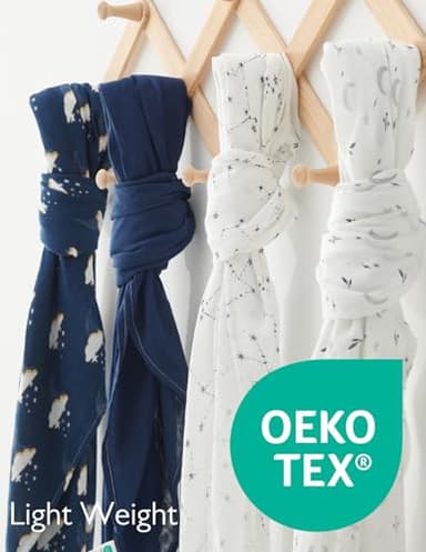 Momcozy Muslin Swaddle Blankets, Ultra Soft Neutral Swaddle Blanket, Breathable Large 47'' x 47'' Baby Infant Newborn Boys Girls Swaddling Receiving Blanket Wraps, Midnight Star Clouds - Image 6