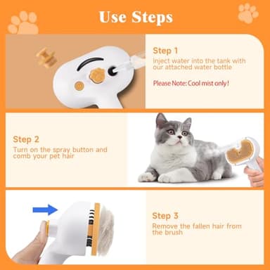 Pet Steam Brush for Dog & Cat – 3-in-1 Spray Hair Removal Comb – Steam for Shedding & Grooming – Water Brush for Long & Short Haired Pets – Spritz Defur Comb – Includes Waterless Shampoo - Image 5