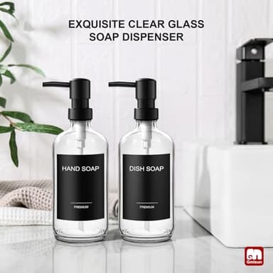 GMISUN Clear Glass Soap Dispenser, 3 Pack Bathroom Hand Soap Dispenser with Plastic Pump, 16 Oz Kitchen Hand and Dish Clear Dispenser Set, Modern Vintage - Image 3