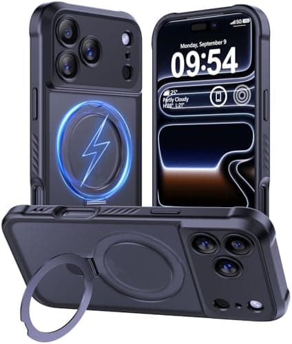 MOCCA Compatible with iPhone 17 Pro Case with Magnetic Invisible Stand [Full Camera Protection] [Compatible with Magsafe] Military Drop Shockproof Translucent Matte Phone Case Cover 6.3",Black - Image 1