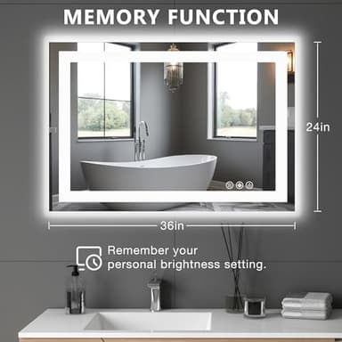 Sweetcrispy 36"x 24"LED Bathroom Vanity Mirror for Wall with Anti-Fog, Dimmable Rectangle Mirrors with Front Light and Backlit, Memory Function, Tempered Glass, Shatter-Proof, Horizontal& Vertically - Image 2