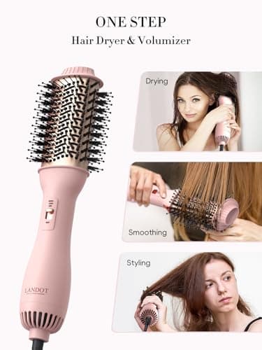 LANDOT Hair Blow Dryer Brush: One-Step Hot Air Brush with 60mm Oval Barrel - 4 in 1 HairDryer Styler and Volumizer for Drying Straightening Curling Volumizing Hair Fight Frizz and Add Volume - Image 5