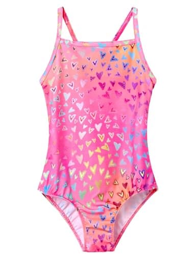 Nokecina Girls Swimsuit Size 2-3t Bathing Suit Pink Heart Quick Dry One Piece Toddler Swimwear - Image 1