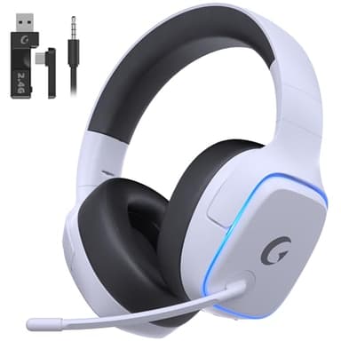 Gvyugke 2.4GHz Wireless Gaming Headsets for PS5, PS4, PC, Switch - Bluetooth 5.3 Gaming Headphones with Noise Canceling Mic, 7.1 Surround Sound, 70H Battery, Blue Lighting - White - Image 1