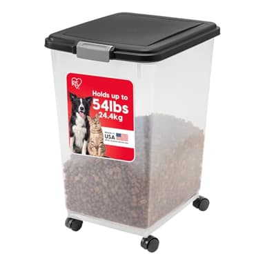 IRIS USA Dog Food Storage Container, Up to 54 Pounds, Attachable Wheels, For Dog Cat Bird and Other Pet Food Storage Bin, Keep Fresh, Easy Mobility - Made in USA, Black - Image 1