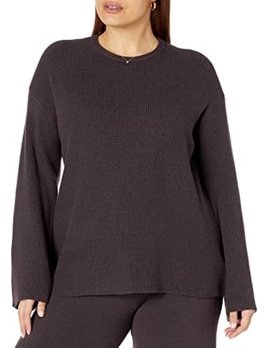 The Drop Women's Alice Crewneck Back Slit Ribbed Pullover Sweater, Chocolate, 2X, Plus Size - Image 4