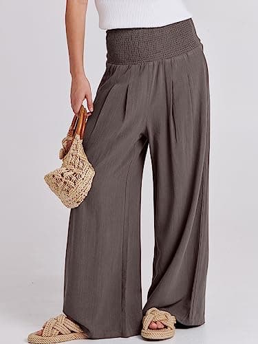 ANRABESS Women Linen Palazzo Pants Summer Boho Wide Leg High Waist Casual Lounge Pant 2025 Beach Travel Vacation Outfits Coffee X-Large - Image 2